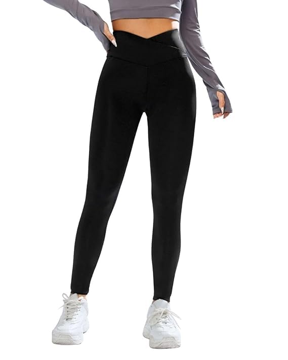 Image of Imperative Regular High Waist Stretchable Gym Tights Leggings with Crossover Belt for Women & Girls Gym Wear /Active Wear Tights Yoga Pants