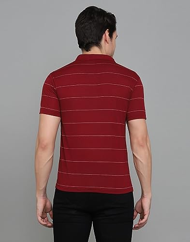 Image of INKKR Men's Striped Polo Neck Cotton Blend Multicolor T-Shirt
