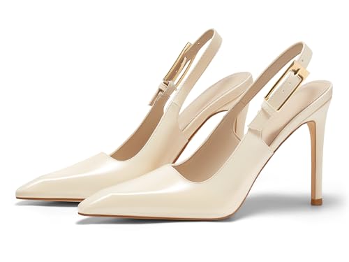 Image of Coutgo Women's Slingback High Heels Pointed Toe Stilettos Metal Buckle Dress Party Pump Shoes