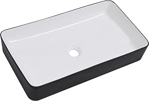 24 Rectangle Vessel Sink- Lepuday 24"x14" Matte Black and White Bathroom Sink Rectangular Above Counter Ceramic Porcelain Countertop Vanity Sink Art Basin