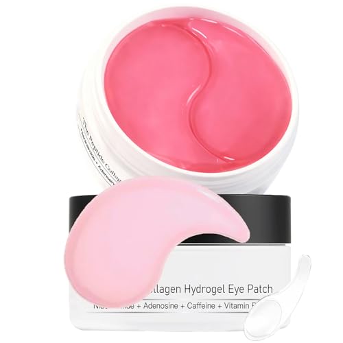 120Pcs Peptide Collagen Hydrogel Eye Patches Pink Collagen Eye Patches Under Eye Gel Masks with Spoons for Dark Circles Eye Bags Puffiness & Wrinkles for Sensitive Skin 2 * 60 Patches