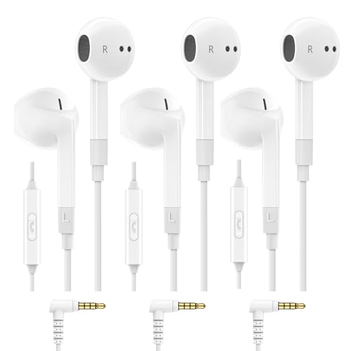 LUDOS FEROX 3 Pack Wired Earbuds in-Ear Headphones, 5 Year Warranty, Earphones with Microphone, Noise Isolation for 3.5mm Jack Ear Buds for iPhone, Samsung, Computer, Laptop, Kids, School Students