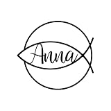 Deko Kommunion & Konfirmation Fisch mit Namen – Personalisiertes Geschenk für Jungen & Mädchen – Holzkranz zur Taufe & Firmung – Modernes Wandbild & Türschild (Ichthys)