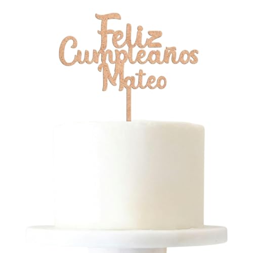 ADOREI - Topo de Bolo Personalizado Feliz Cumpleaños + Nombre - Madera MDF - Laser Cut