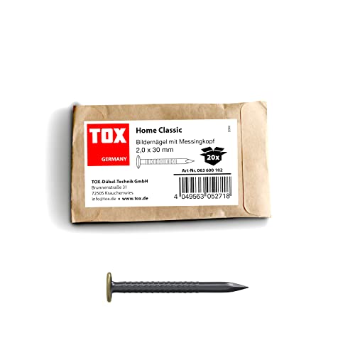 TOX 63600102 Home Classic Clous en acier trempé avec tête en laiton dans un emballage en papier recyclable, clous en acier pour photos pour presque tous les matériaux de construction, noir, 2 x 30 mm