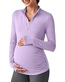 G4Free Maternity Shirts For Women Long Sleeve Uv Protection Golf Tops Skin-Friendly Pregnancy Rash Guard With Thumbholes(Purple,L)