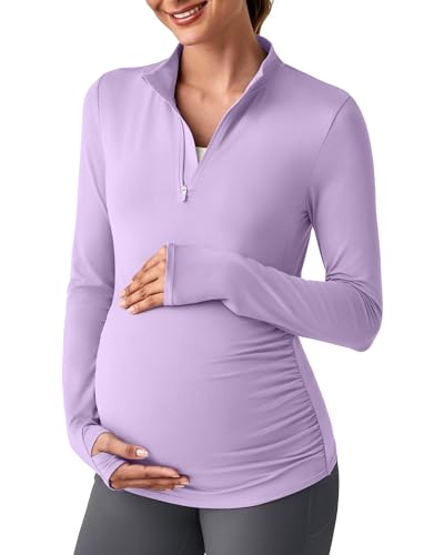 G4Free Maternity Shirts For Women Long Sleeve Uv Protection Golf Tops Skin-Friendly Pregnancy Rash Guard With Thumbholes(Purple,L)