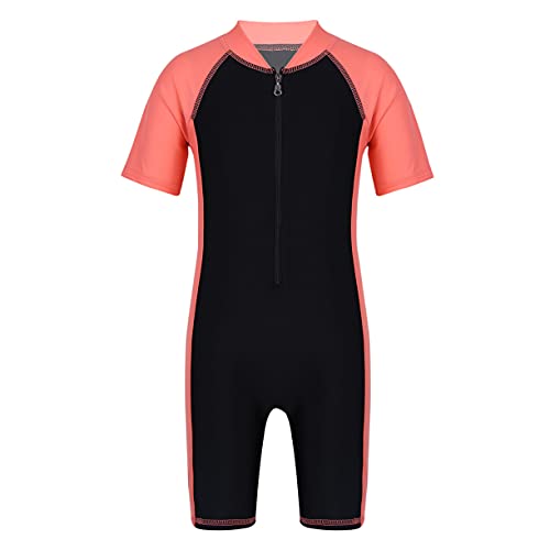 JEATHA Unisex Mädchen Jungen Swimming Wetsuit Neopren Badeanzug Neoprenanzug Tauchanzug UV-Schutz Bademode Wassersport Schwimmanzug Gr. 116-152 Type B Orange&Black 152-164