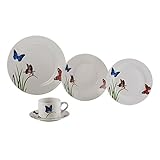 Aparelho de Jantar 20 Peças de Porcelana Butterflies Lyor Branco Único