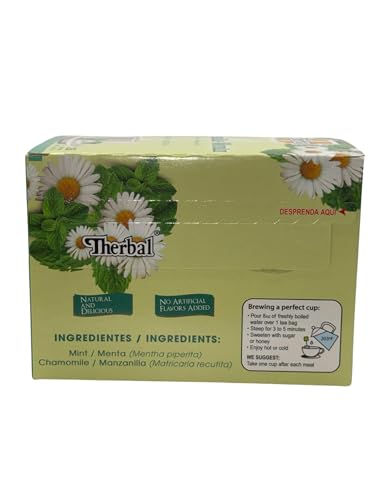 Manzanilla-Menta (Chamomile-Mint Tea) - 25 Tea Bags - Vegan, 100% Natural - Premium Therbal Brand