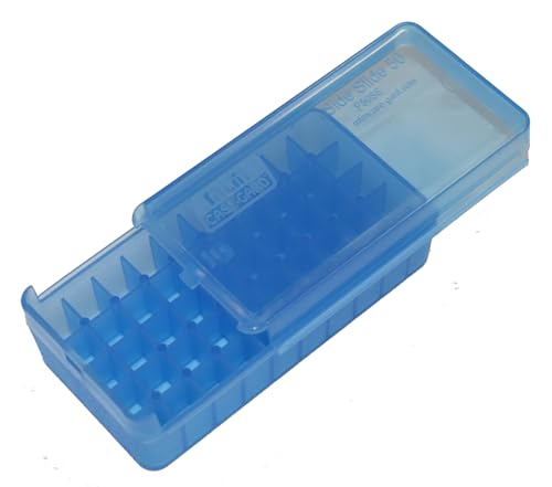 MTM Case-Gard P50SS-45-24 Side Slide Ammo Box, 50 Round 45 ACP 10mm 357 Sig 40 S&W 45 GAP 8mm Nanbu, USA Made, Clear Blue