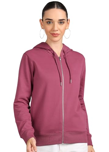 Image of Alan Jones Clothing Women's Solid Zipper Hooded Sweatshirt | Front Zip, Ribbed Hem, Lined Hood, Casual Winter Wear