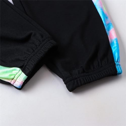 Image of Betusline Kids Clothes Girls, Trendy Tie Dye Print Long Sleeves Cropped Tops + Jogger Pants 2 Pcs Set Outfits for Teen Girl, Multicolored Black, 13-14 Years
