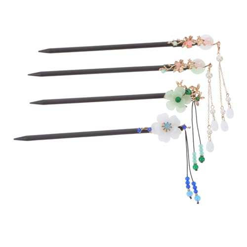4 Horquillas chinas para cabello de madera y resina con flores estilo vintage para moños