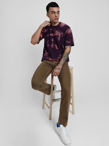 Image of Veirdo 100% Pure Cotton Round Neck Oversized Baggy Fit Drop Shoulder Cool & Cozy Tie & Dye Round Half Sleeve T-Shirt for Men (Sizes: S to 2XL)