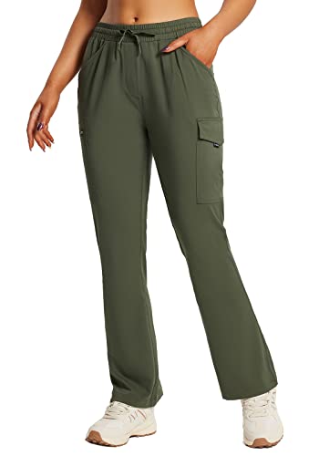 Baleaf Women's Hiking Pants Boot Cut Quick Dry Pants Water Resistant Lightweight Upf 50+ Outdoor Dark Army M #TOP17