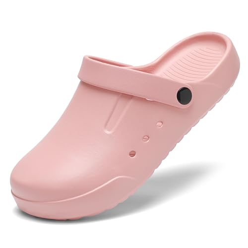 Nihaoya Clogs for Men Womens Garden Shoes Slip On Nursing Shoes Women Comfortable Outdoor Beach Sandals Pink Male 9-9.5 Famale 9.5-10