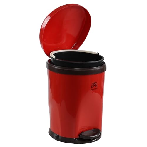 Caneca de basura redonda 2.6 galones con pedal y tapa roja miniatura 7