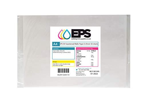 EPS Sweetened A4 Edible Wafer Paper/Rice Paper Pack for Edible Printing - 50 Wafer Paper Sheets per Pack