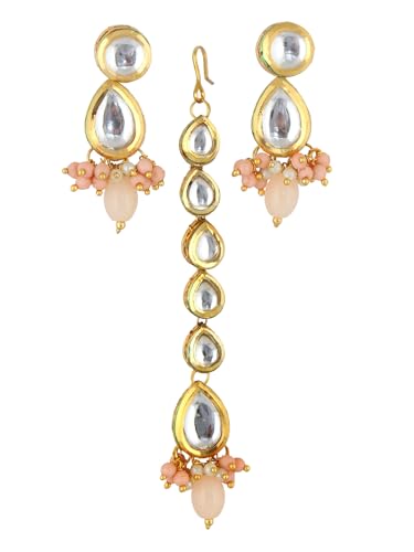 Image of Lucky Jewellery Meenakari 18k Gold Plated Tika Earring Combo Uncut Big Faux Kundan Choker Necklace set