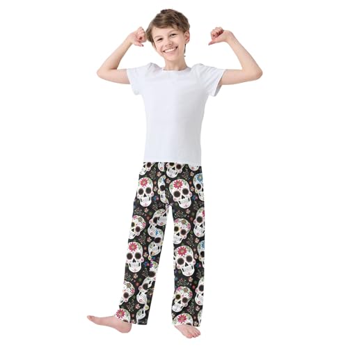 Pajama Pants Lounge Sleep PJ Bottoms Sleepwear Elastic Waist Drawstring S Skull3