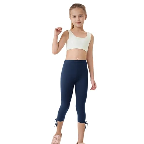 Girls 3/4 Leggings Kids Plain Cropped Sports Dancing Full Elastic Girls Leggings Cuff Adjustable Casual Pants2