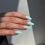 Mint Green Press on Nails Medium Stiletto Almond,KQueenest Glossy Acrylic Nails Kit Reusable Fake Nails Feature Protective UV Coating for Women Nail Art Manicure in 24 Pcs