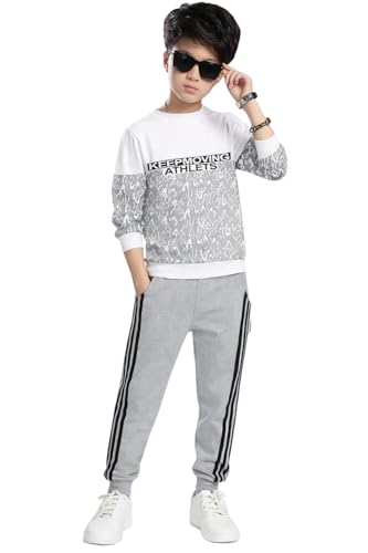 Image of LilBits Boys Summer Co Ord Set | Cotton Blend Printed T-Shirt & Track Pants Outfit | Kids Casual Top Bottom Clothing Set 2-16 Years