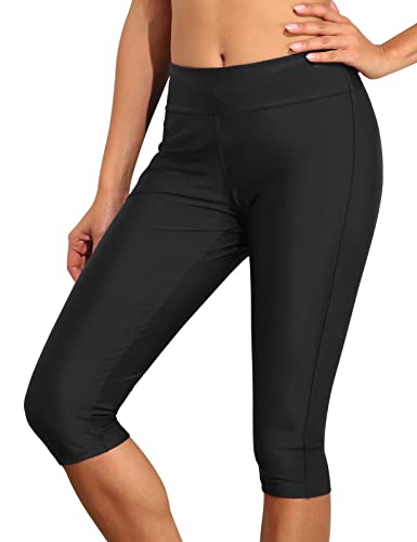 Septangle Women's Capris Plus Size Swim Pants Upf 50 Water Outdoor Sport Leggings (Us 24, Black) #TOP16