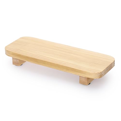 OGANAZI Holztablett mit Füssen Klein Deko Tablett Holzfarbe Badezimmer Dekotablett Vielseitig Ablageschale für Kosmetik, Schmuck, Duschgel, Handseife, Duftkerze, Wattestäbchenbox, Handtuch, Heimdeko
