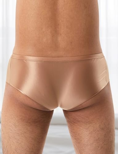AUBIG Men's Shiny Metallic Mini Boxer Briefs Oil Shiny Glossy Panties Sheer Underpants Low Waist Panties2