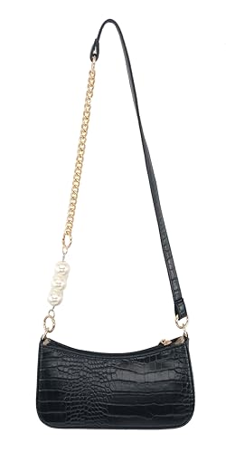 Crocodile Pattern Purses for Women with Pearl Chain Strap Shoulder Bags for Women3