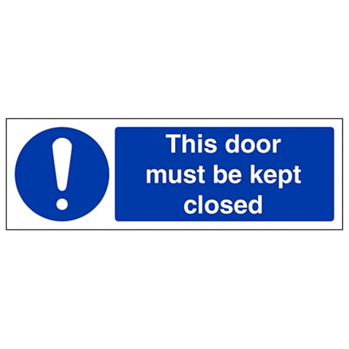 V Safety This Door Must Be Kept Closed Sign - 300mm x 100mm - Self Adhesive Vinyl