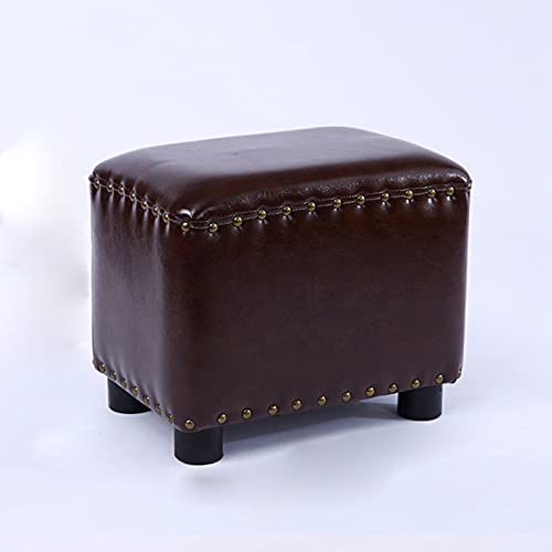 GVBJIUAXJM Reposapiés para Sala de Estar, Taburete Vintage tapizado con Remaches, puf de Cuero sintético, Taburete de Madera para Sala de Estar, Dormitorio, sofá, Banco, Asiento, Taburete de