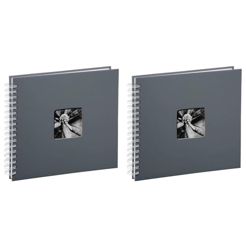 Hama Fotoalbum 28x24 cm (Spiral-Album mit 50 weißen Seiten, Fotobuch mit Pergamin-Trennblättern, Album zum Einkleben und Selbstgestalten) grau (Packung mit 2)