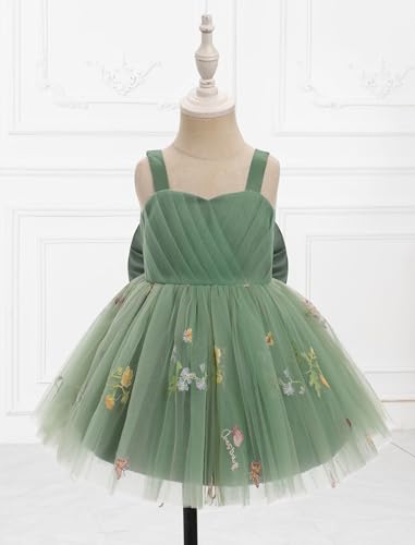 ODASDO Toddler Baby Kids Girls Spaghetti Strap Bowknot Floral Embroidery Tulle Tutu Princess Dresses for Wedding Party3