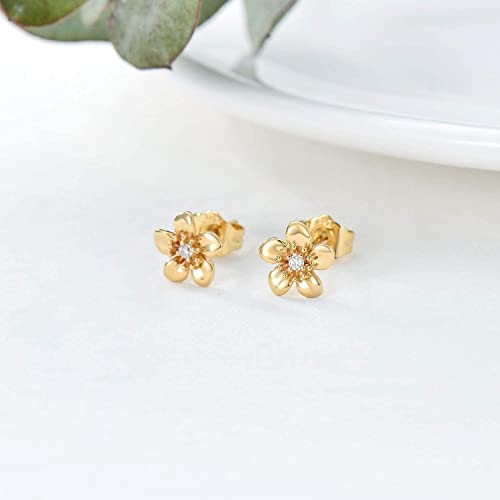 14K Gold Flower Stud Earrings For Women With Push Backs, Yellow Gold Blossom Flower Moissanite Earring, Anniversary Mothers Day Jewelry Gifts For Mom/Wife/Girlfriend #TOP1