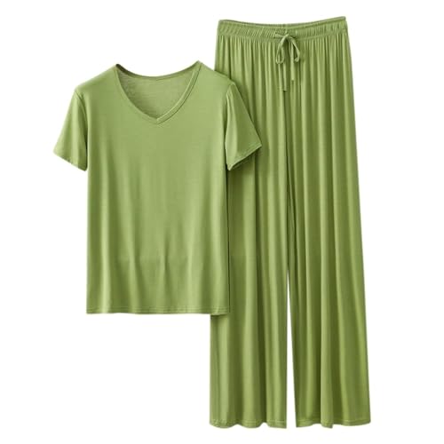 cfpqv Pijama de verano para mujer, conjunto de pijama de dos piezas, color huevo, ropa de dormir, ropa de salón, camiseta de pijama y pantalones de pijama, ropa de dormir de 2 piezas, verde menta, L