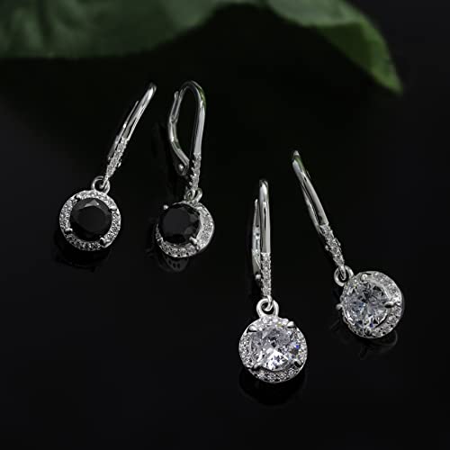 Mia Sarine Women's Earrings – 925Sterling Silver Rhodium Cubic Zirconia Plated Brilliant Cut Simulated Gemstone Halo Leverback Drop Dangle Bridal Earrings, Rhodium Plated/Cubic Zirconia #TOP4