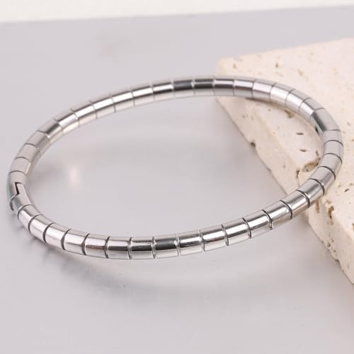 Image of Jude Jewelers 5mm Width Stainless Steel Classic Simple Plain Grooved Style Stackable Bangle Bracelet (Silver)