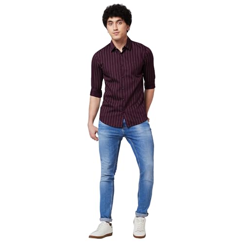 Image of Spykar Men's Regular Fit N /A Full Sleeve Striped Casual Shirts