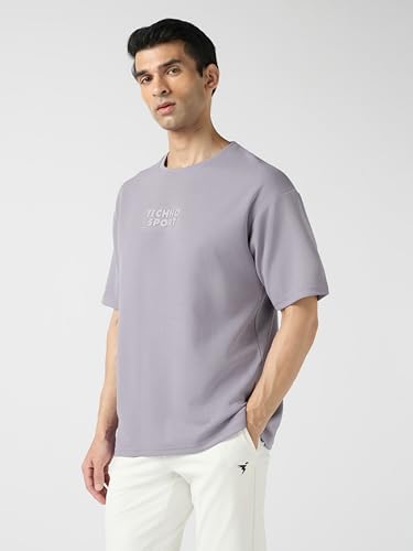 Image of TECHNOSPORT Men Printed Oversized Round Neck T-Shirt with COTFLEX, Dry Fit Sports Tee, Oversized Activewear T-Shirt for Gym, Running, Sports & Casual Wear
