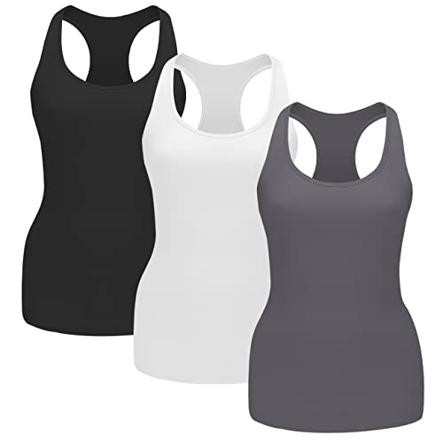 EUYZOU Women’s 3PK Tummy Control Shapewear Tank Tops - Seamless Compression Racerback Vest Body shaper Tank Top - Black/White/Grey XL