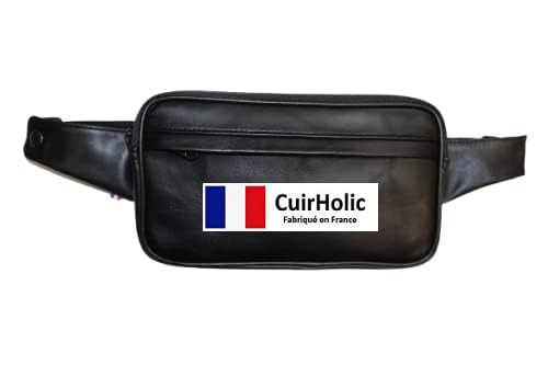 Pochette banane Karl homme en cuir véritable noir taille M