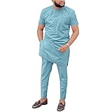 SEA&ALP African Men‘s Clothing Shirt Pant Two Piece Suit Short Sleeve Outfit Dashiki Tracksuit Attire t25 M