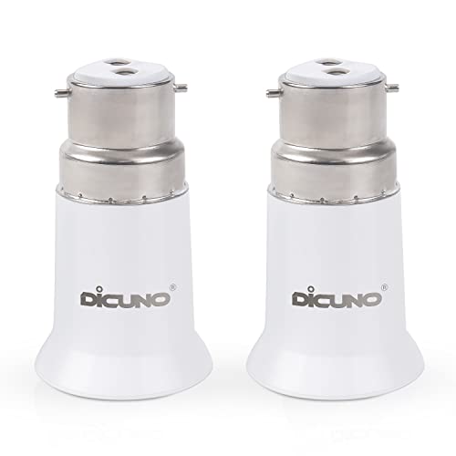 DiCUNO B22 to E27 Socket Converter, Socket Adapter, Bayonet to Screw Edison, BC to ES Lamp Base Adapter for LED Bulbs and Incandescent Bulbs and CFL Bulbs-2 Packs