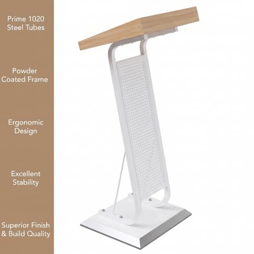 Image of TEKAVO Merito Podium Lectern for Classroom, Auditorium, Office, Church & School | Sleek & Modern Lecture Stand | Ideal for Presentations, Speeches & Events,Mic /Portable Office Conference,White Metal.