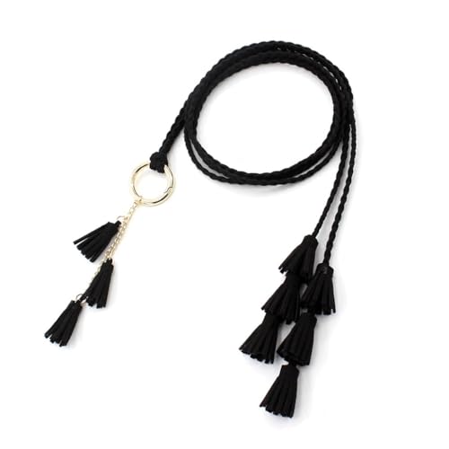 Women's Decorative Knotted Dress Woven Waistband Versatile Waist Cinching Three Tassels Circular Waist Rope