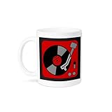 3dRose Retro Red and Black Record Player 11oz Mug