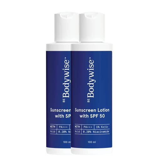 Image of Be Bodywise Sunscreen Lotion With Spf 50 Pa+++ (Pack Of 2) | With 1% Kojic Acid & 0.20% Niacinamide | Prevents Sun Tan, Leaves No White Cast Broad Spectrum Protection | 200Ml, All